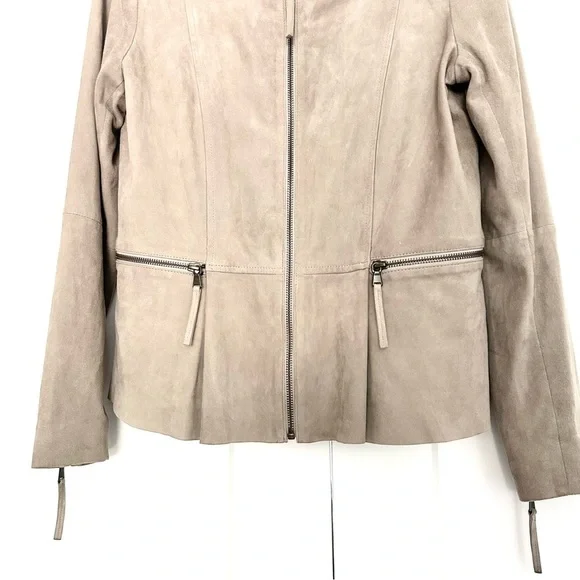 Beige Suede Moto Jacket Minimalist Biker Peplum Spring Weight Cream Size Medium - Picture 5 of 16